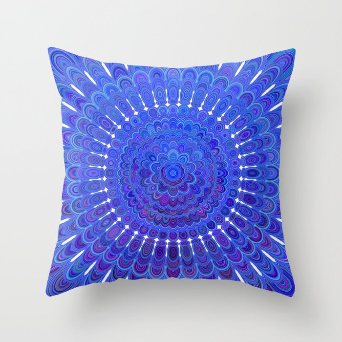 Blue Floral Mandala Throw Pillow