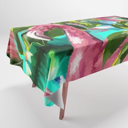 Floral colorful tropical flamingo pattern design in digital oleo effect  Tablecloth