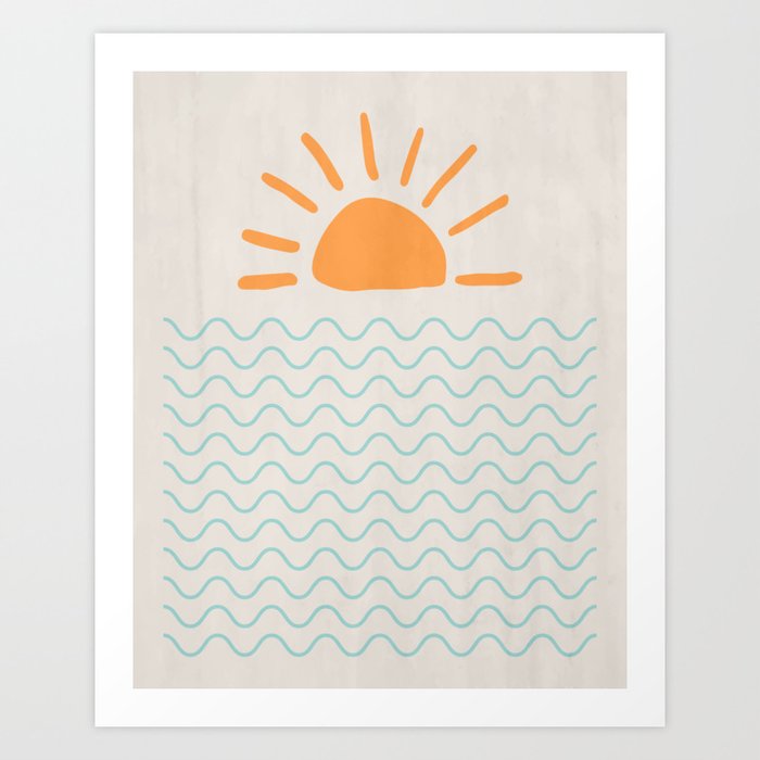 Sun Ocean Waves Boho Art Print