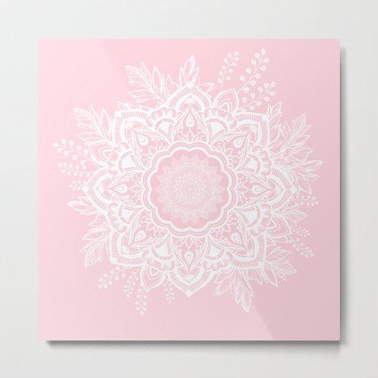 Mandala Bohemian Summer Blush Millennial Pink Floral illustration Metal Print
