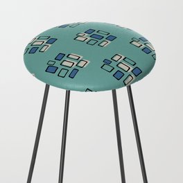 Retro Mid Century Modern Block Pattern 423 Black Beige Turquoise and Blue Counter Stool