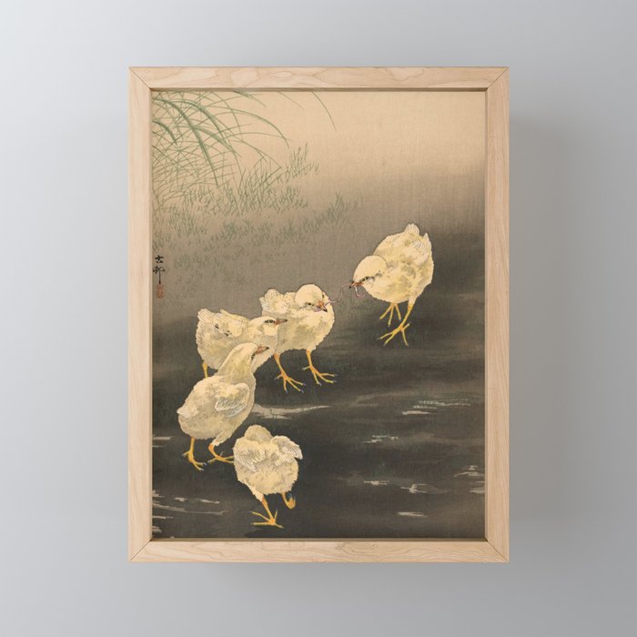 Chicks and a Worm, 1900 by Ohara Koson Framed Mini Art Print