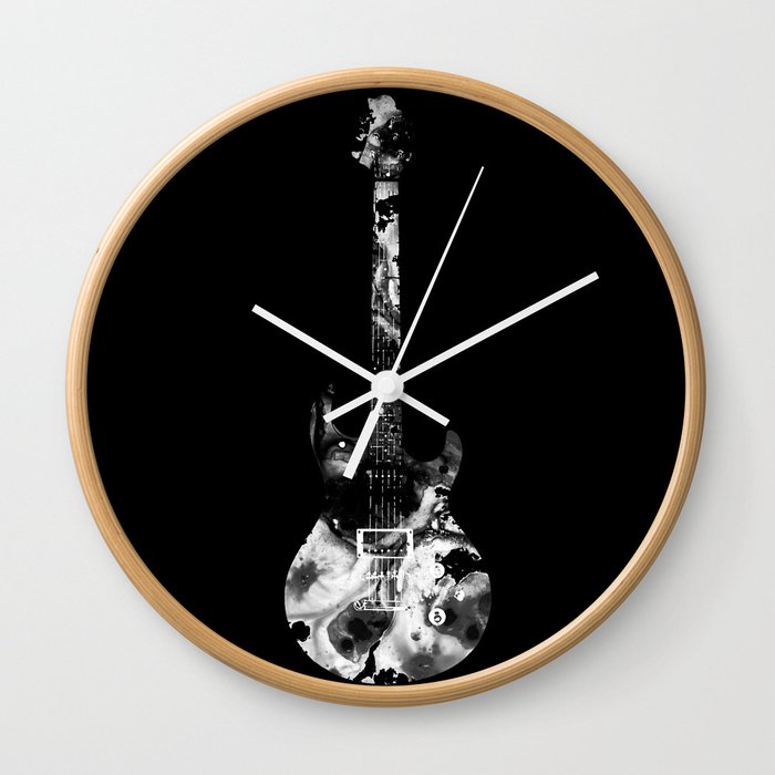 Black And White Electric Bass Guitar by Sharon Cummings Wall Clock