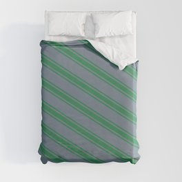 [ Thumbnail: Light Slate Gray and Sea Green Colored Striped/Lined Pattern Duvet Cover ]
