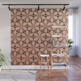 Abstract Modern Daisies on Checkerboard Persimmon Wall Mural