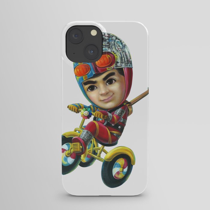 Super Rider ,The boy ride the bicycle on white background Hand painted Acrylic on canvas iPhone Case