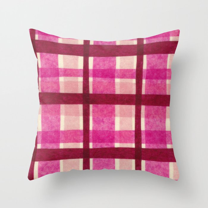 Tissue Paper Plaid - Pink Throw Pillow