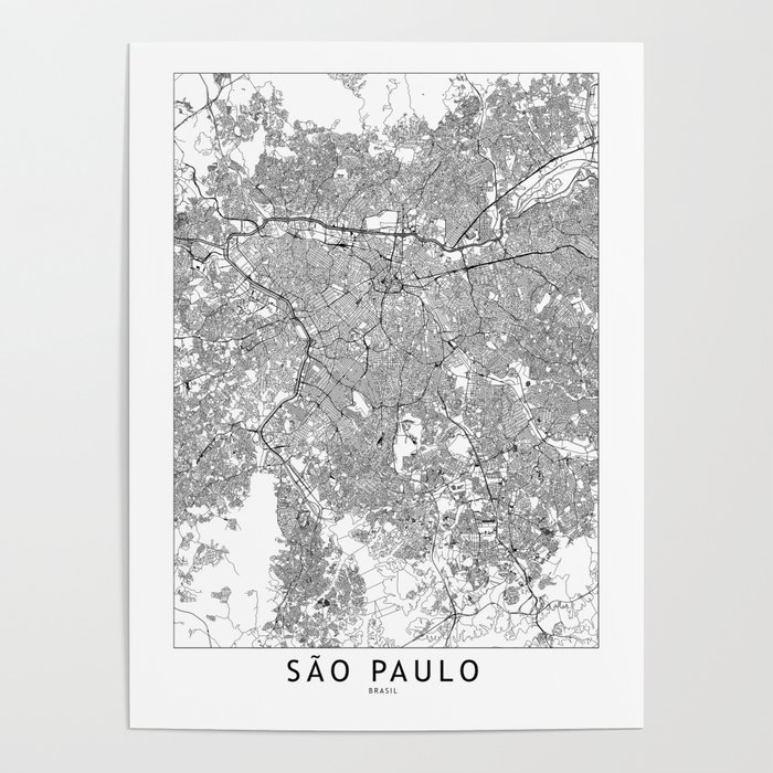Sao Paulo White Map Poster