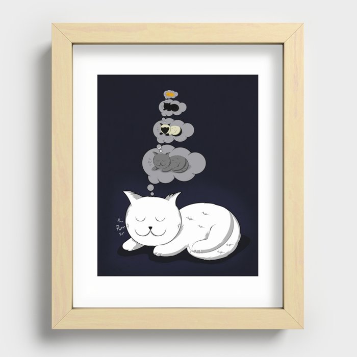 A cat dreaming of a cat that dreams of dreaming of a cat that dreams of dreaming of a cat. Recessed Framed Print