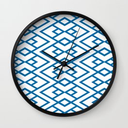 Blue and White Diamond Shape Art Deco Pattern 2022 Trending Color Pantone Indigo Bunting 18-4250 Wall Clock