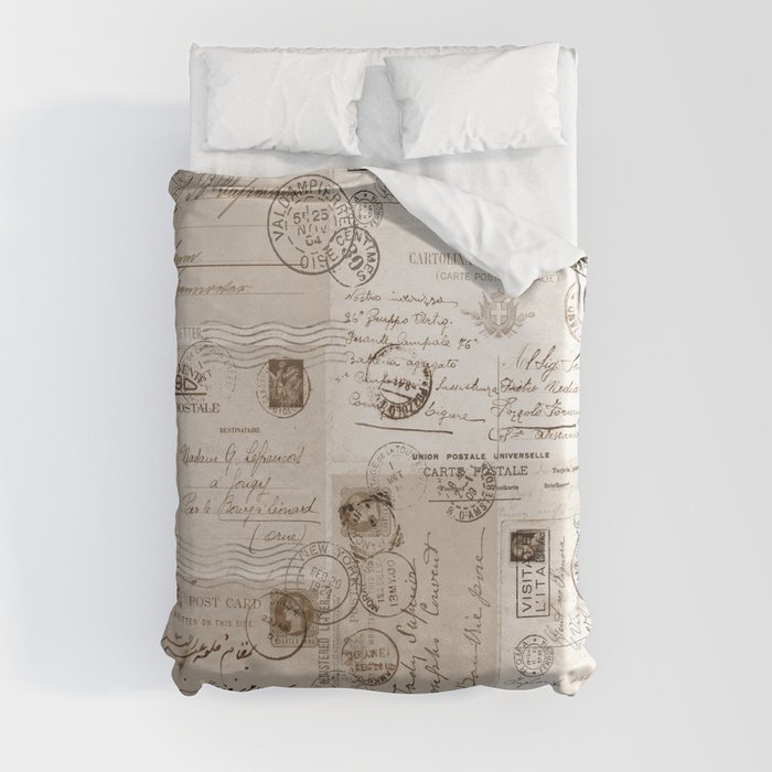 Old Letters Vintage Collage Duvet Cover