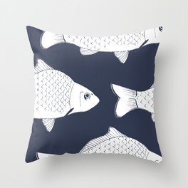 Fish In Navy Blue Throw Pillow
