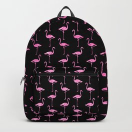 Pink Glitter Flamingo Pattern  |  Black Background Backpack