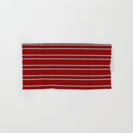 [ Thumbnail: Dark Red, Dark Grey, and Grey Colored Lined Pattern Hand & Bath Towel ]