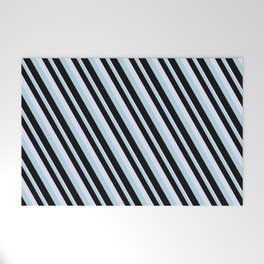[ Thumbnail: Lavender, Light Blue, and Black Colored Lined Pattern Welcome Mat ]