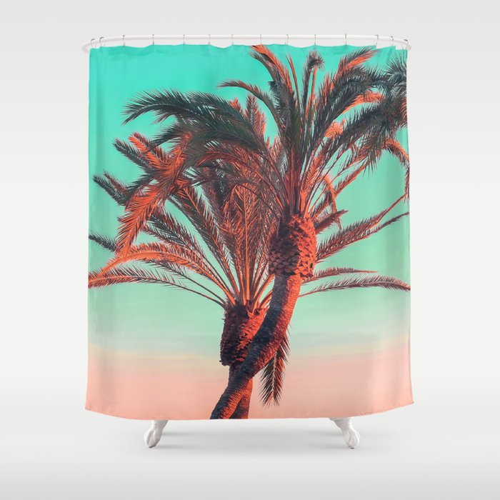 Paradise Modern Pink Turquoise Tropical Palm Tree Beach Sea