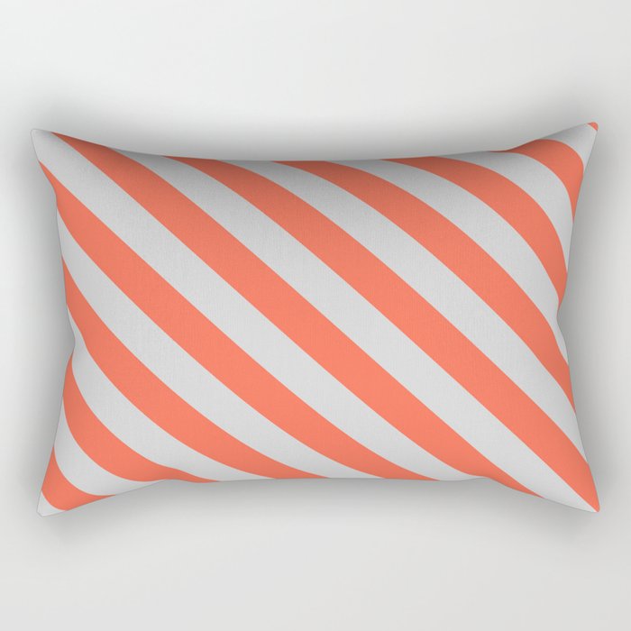 Light Grey and Red Colored Striped/Lined Pattern Rectangular Pillow