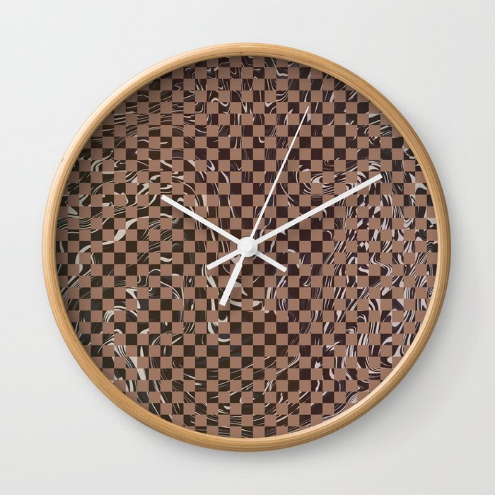 Brown checker liquify var 2 Wall Clock