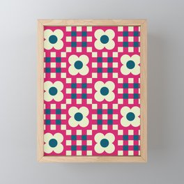 Floral gingham checker pattern Framed Mini Art Print