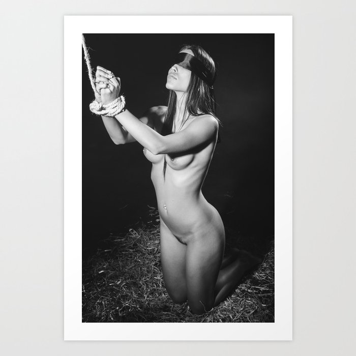 Beautiful nude woman tied up with rope in sensual bondage style Art Print