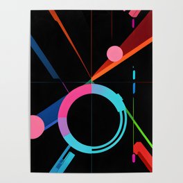 Colorful light circles and lines group on a black background Poster