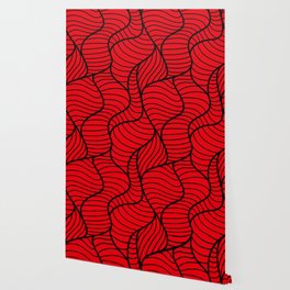 Red & Black Color Leaves Line Design Wallpaper