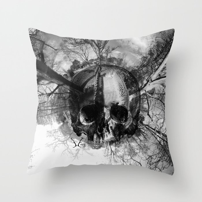 SKULL IN PLANET PROJECT SEMPIONE PARK, MILANO, ARTWORK 2012  Throw Pillow
