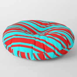 [ Thumbnail: Aqua and Red Colored Lined Pattern Floor Pillow ]