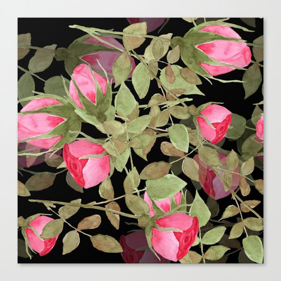 The buds of tender roses on a black background . Retro . Canvas Print