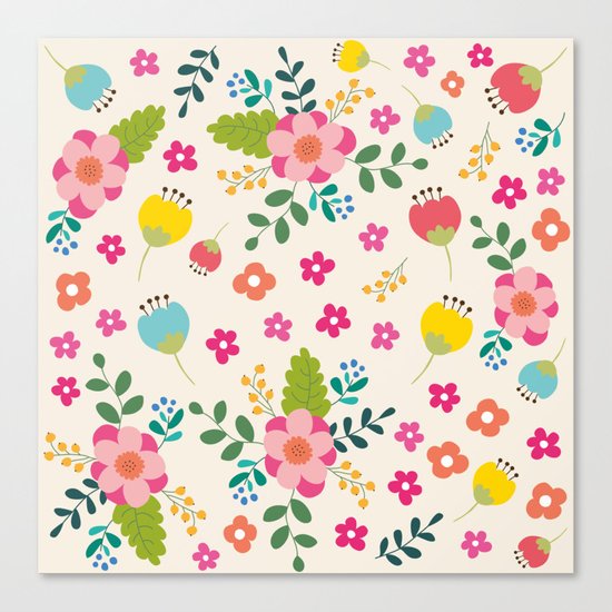 Cute Pastel Spring Flower Pattern Canvas Print