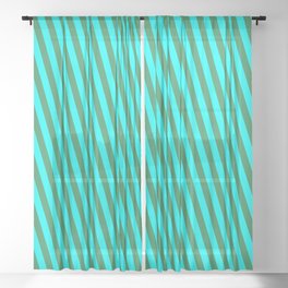 [ Thumbnail: Sea Green & Aqua Colored Stripes Pattern Sheer Curtain ]