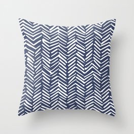 Boho Herringbone Pattern, Navy Blue and White Throw Pillow