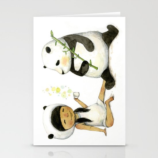 Tea Time with Panda Stationery Cards