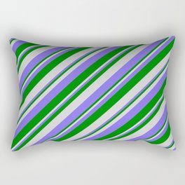 [ Thumbnail: Light Gray, Medium Slate Blue & Green Colored Lines/Stripes Pattern Rectangular Pillow ]