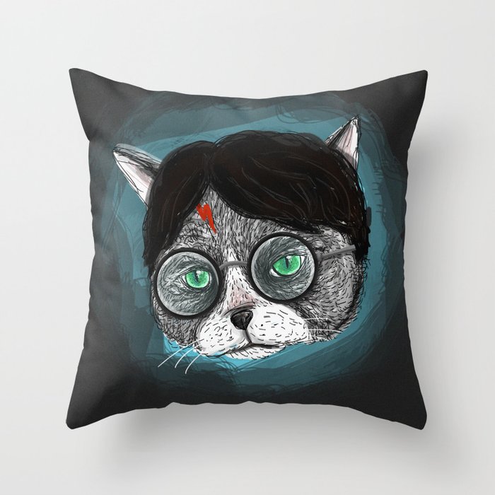 Potter Cat  Throw Pillow