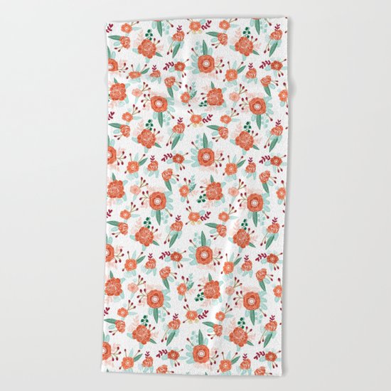Autumn Fall florals cute winter christmas theme pattern print Beach Towel