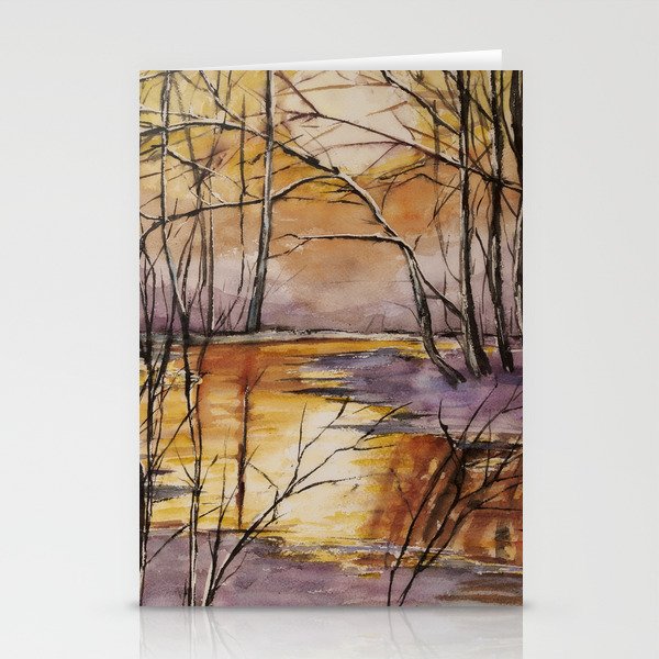 Sunset at the Marshland Watercolour Painting  Stationery Cards