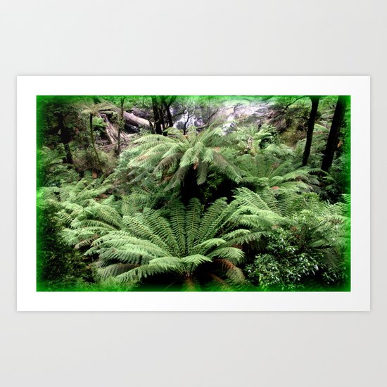Ferns & Waterfall Art Print