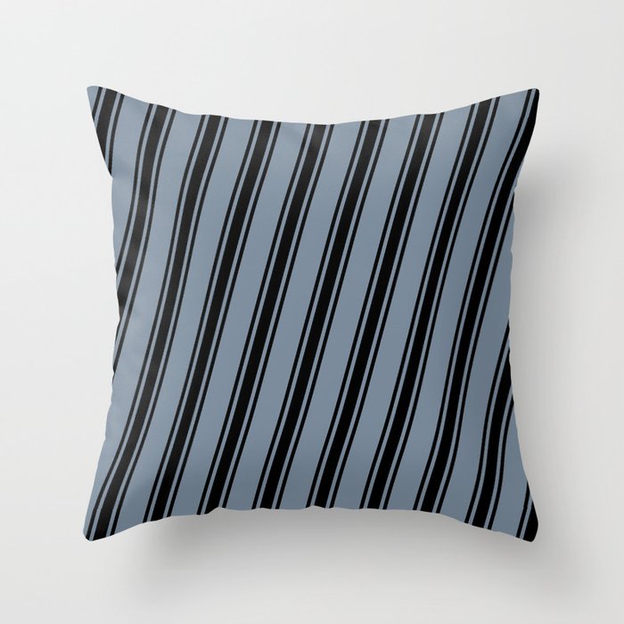 Light Slate Gray and Black Colored Striped/Lined Pattern Throw Pillow