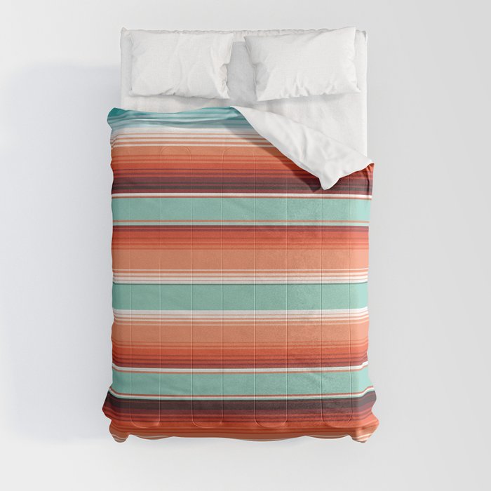 Aqua Orange Mexican stripe blanket Serape Saltillo  Comforter