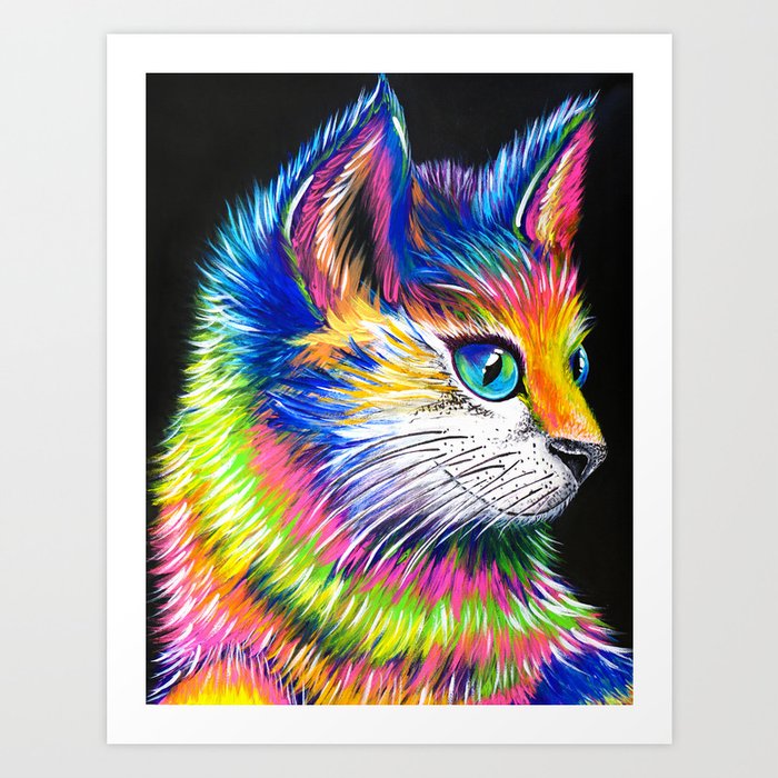 Neon Cat, Colorful Rainbow Kitten Art Print