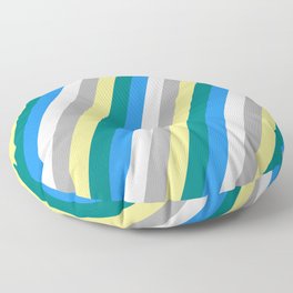 [ Thumbnail: Eye-catching Tan, Teal, Blue, White & Dark Gray Colored Striped/Lined Pattern Floor Pillow ]