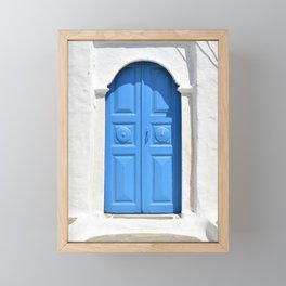 Greek Island Church Entance Door in Sifnos, White and Blue Minimalist Architecture Photography Framed Mini Art Print