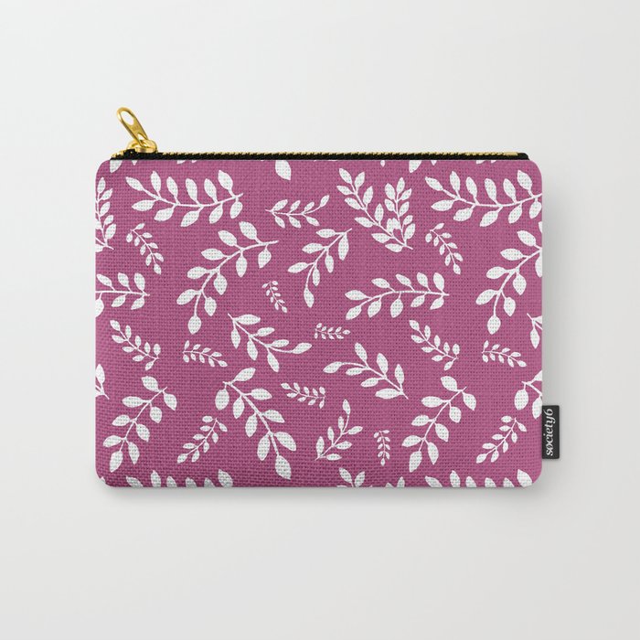 White Leaves on a Mystic Maroon background Carry-All Pouch