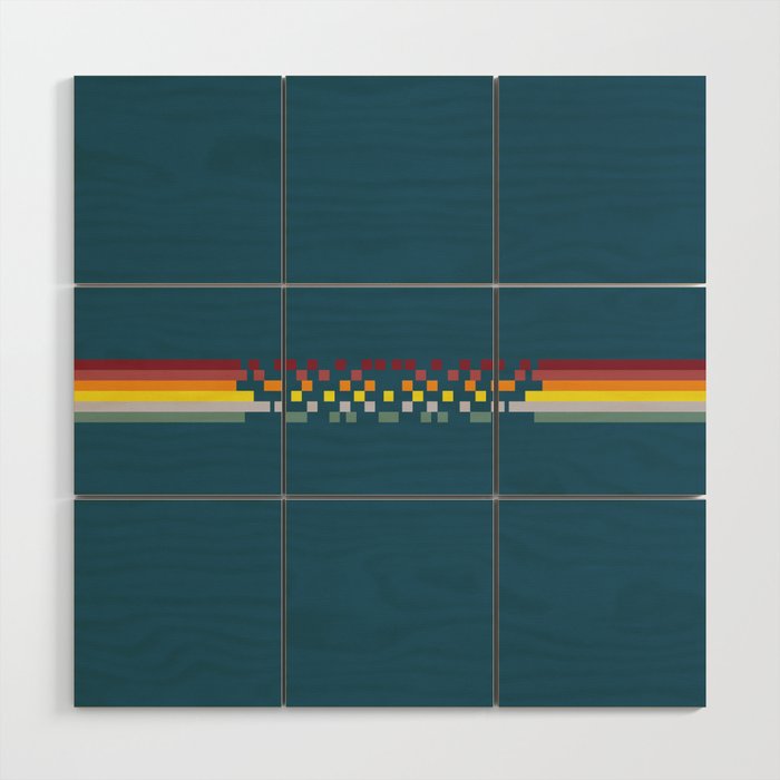Bandama - Classic 80s Style Retro Stripes with Colorful Pixel Wood Wall Art