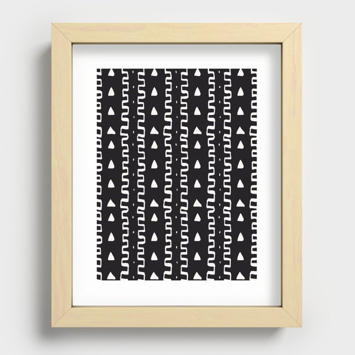 Merit Mud Cloth Black and White Triangle Pattern Recessed Framed Print