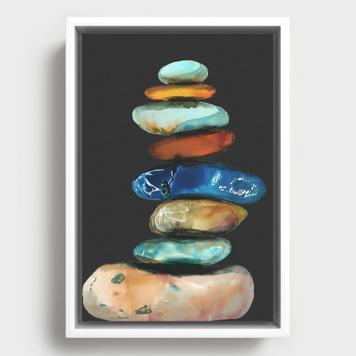 Pebbles balance, black background Framed Canvas