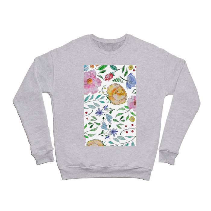 Hand drawn pink orange blue red green watercolor floral Crewneck Sweatshirt