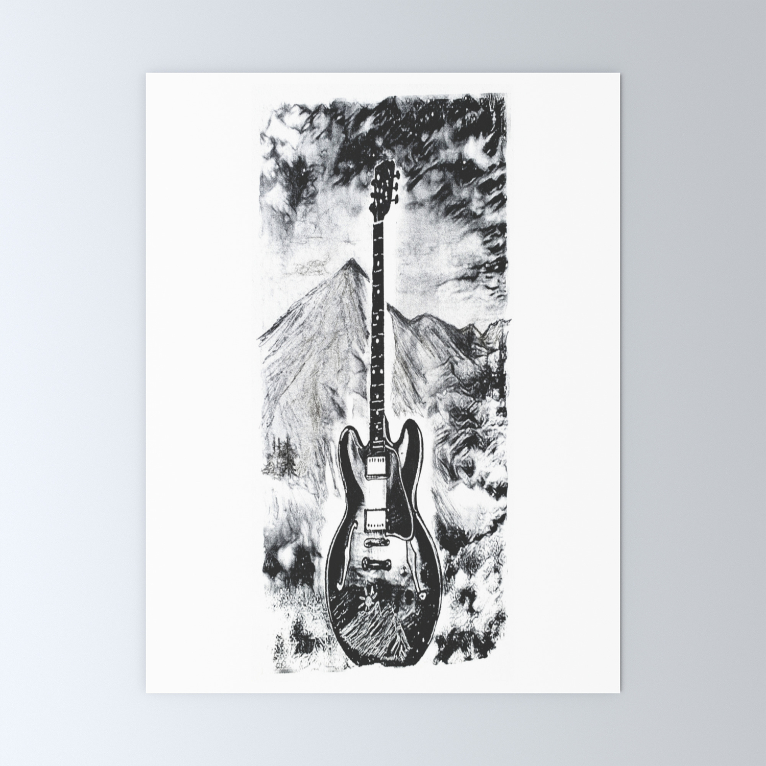 Guitar Art Gibson Es 335 Rock Roll Decor Music Artwork Mini