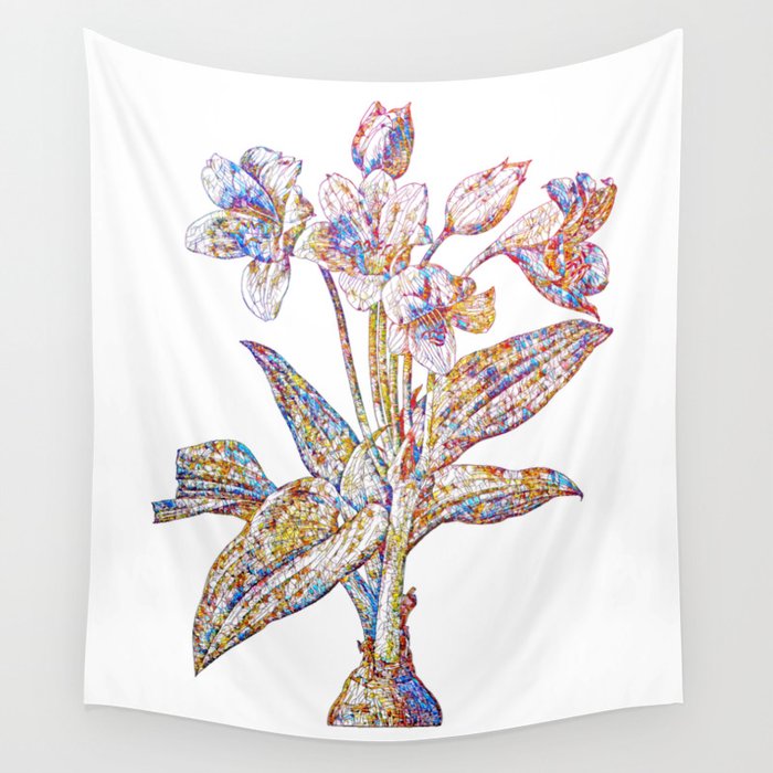 Floral Crinum Giganteum Mosaic on White Wall Tapestry